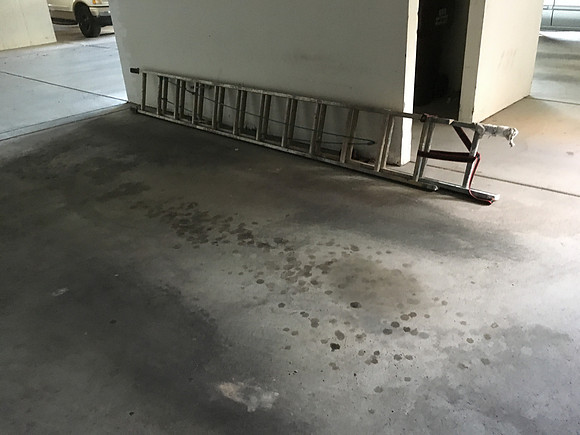 Parking spot fluid leaks and ladder